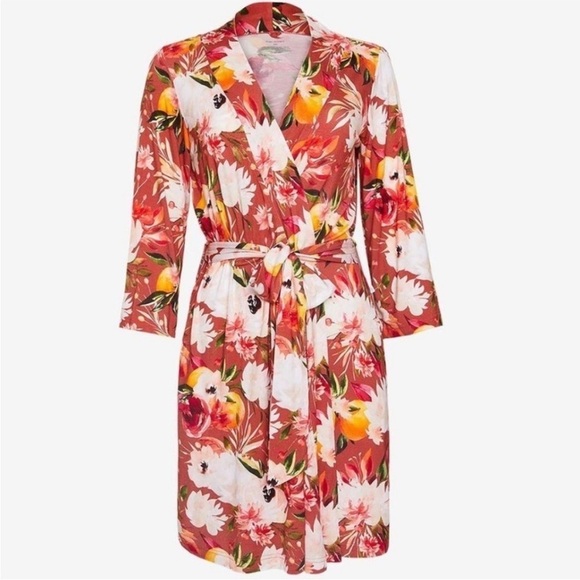 NWT Posh Peanut Floral Print Women's Maternity Robe Jersey Pink/White